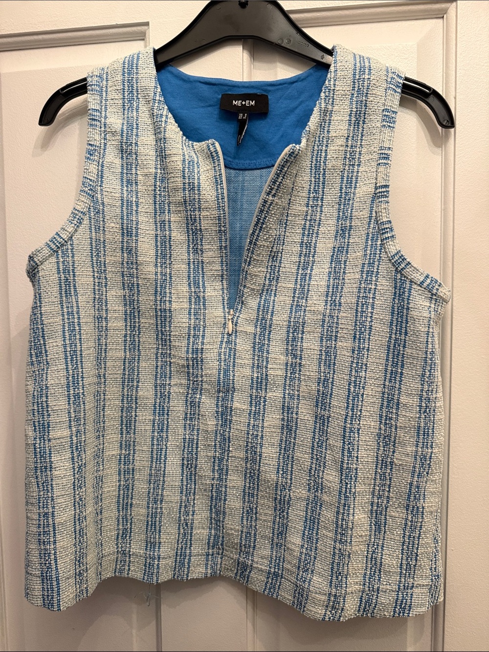 ME+EM Blue & White Textured Striped Sleeveless Top